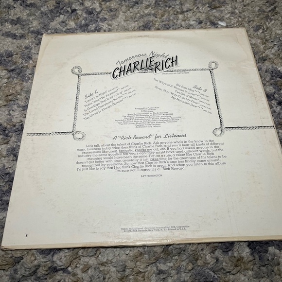 Charlie Rich tomorrow night vintage vinyl record from 1973 - Picture 4 of 9